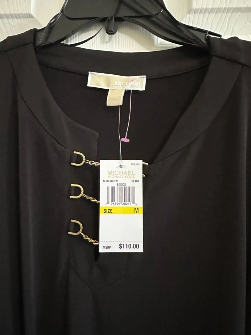 Michael Kors Black Long Sleeve Dress with Gold Hardware, Ties at Waist NWT SZ M
